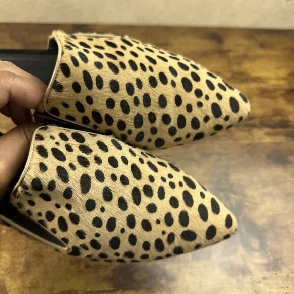 Jenni Kayne Cheetah Print Mules Size 39 Pony Hair Slip On Pointed Toe Flats - Picture 4 of 16